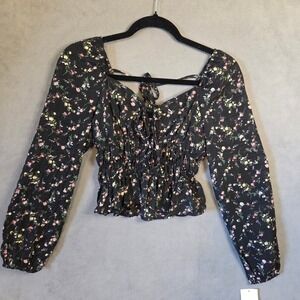 Dizzy Lizzy Floral Smocked Blouse Women's Small Peplum Cottagecore Romantic